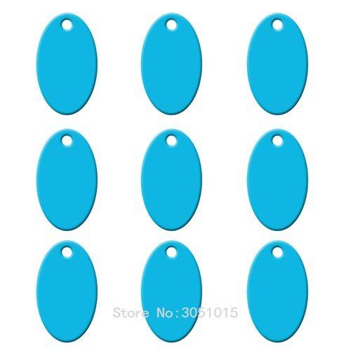 Wholesale pack of 100 oval aluminum pet ID tags, customizable with names and phone numbers, ideal for dog collars.